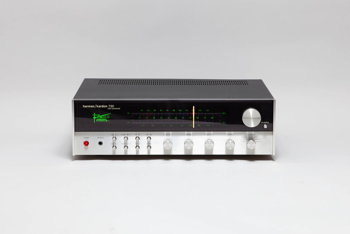 Amplificateur Tuner Harman Kardon 730 allumé - Vue de face 
